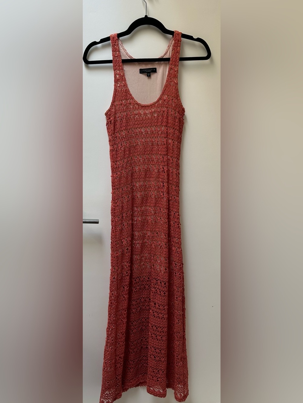 Sanctuary Crochet Maxi Dress in Rust Red/Orange